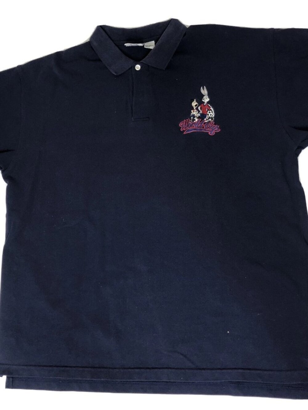 Vintage 1994 Looney Tunes Bugs Bunny USA World Cup Soccer Polo Shirt Navy Sz XXL